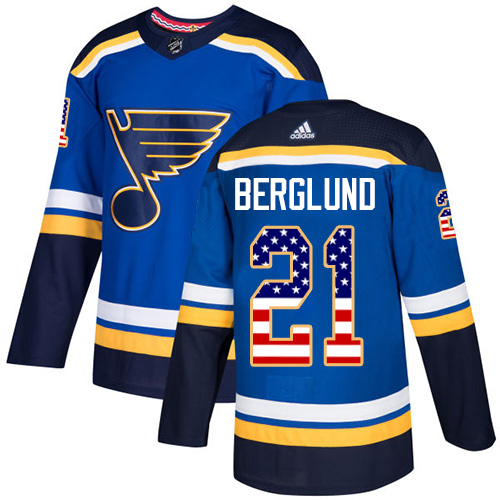Adidas Blues #21 Patrik Berglund Blue Home Authentic USA Flag Stitched NHL Jersey